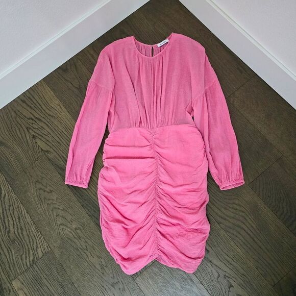 Rodebjer Adilah Ruched Long Balloon Sleeve Mini Dress in Moroccan Rose Pink - Picture 5 of 15